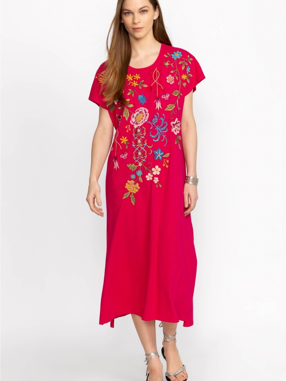 Johnny Was Fuchsia Embroidered SHERI RELAXED KNIT DRESS Maxi XL. - Picture 2 of 13